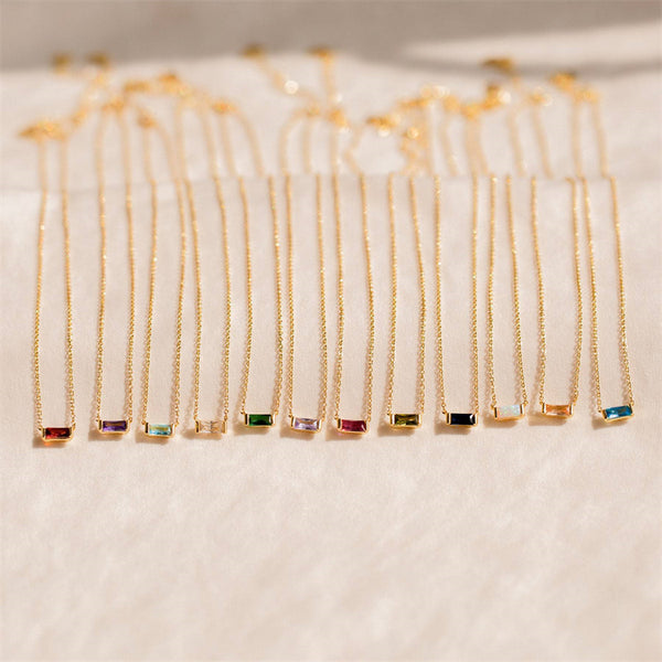 Baguette Cut Birthstone Pendant Necklace