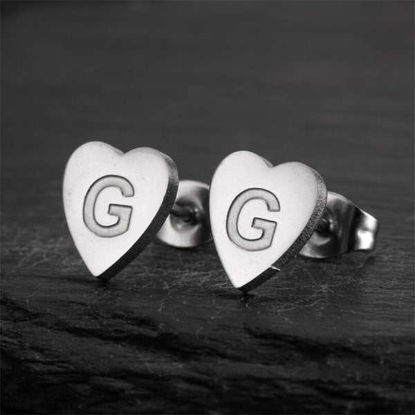 Initial Letter Heart Stud Earrings