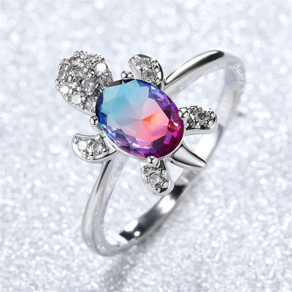 Color Gemstone Sea Turtle Band Ring