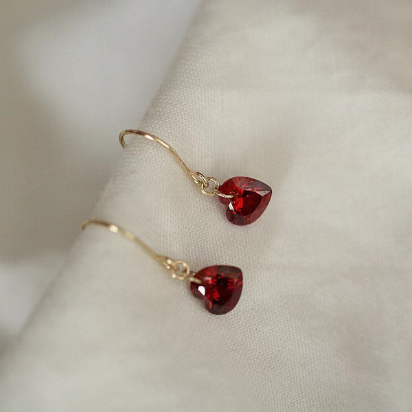 Garnet Heart Hook Earrings