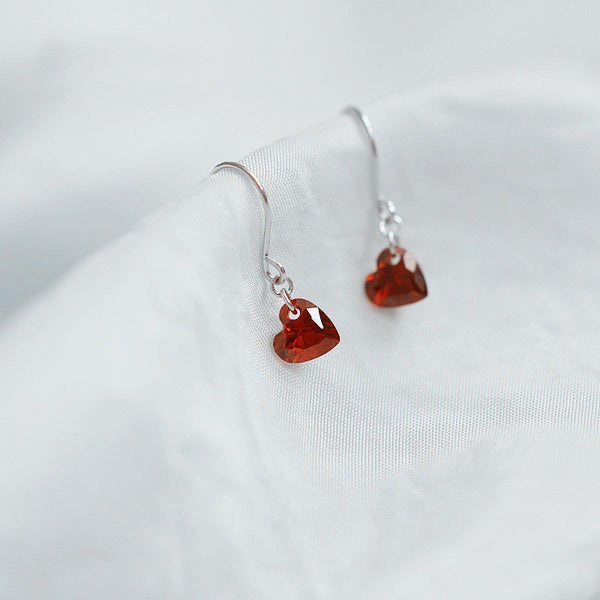 Garnet Heart Hook Earrings