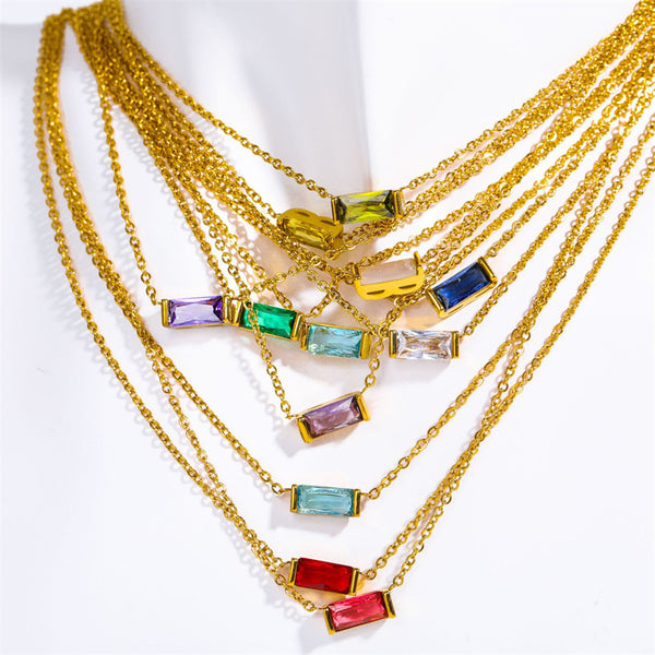 Baguette Cut Birthstone Pendant Necklace