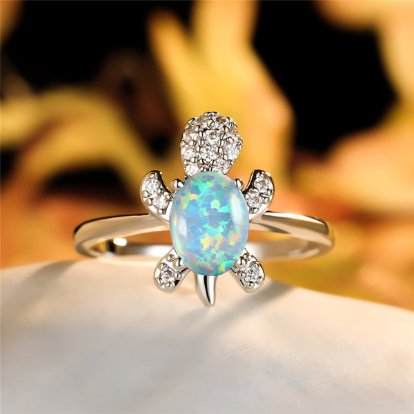 Color Gemstone Sea Turtle Band Ring