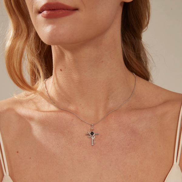 Rose Cross Photo Projection Necklace