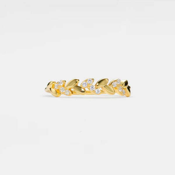 Olive Tree Leaf Branch Stacking Band Ring