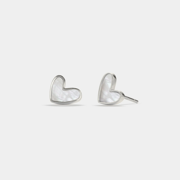 Mother Of Pearl Heart Stud Earrings