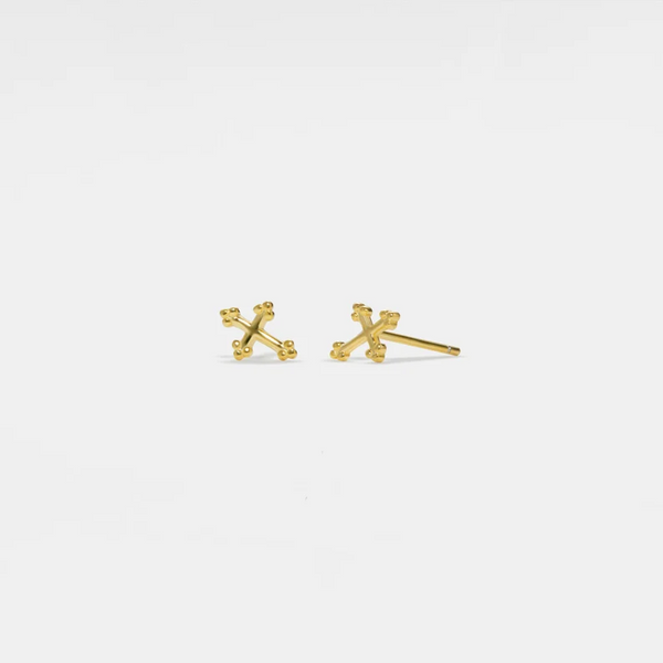 Small Tiny Gold Cross Stud Earrings