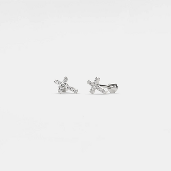 Dainty Cross Ball End Stud Earrings