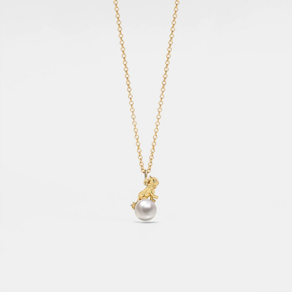 Cute Gold Cat Pearl Charm Necklace