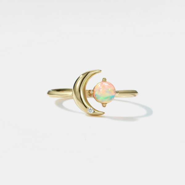 Opal Star Moon Open Ring