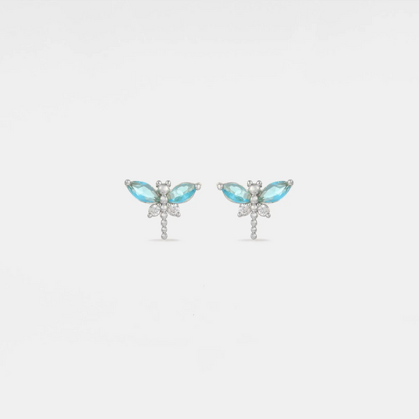 Tiny Small Blue Dragonfly Earrings