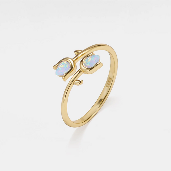 Opal Tulip Flower Bypass Ring