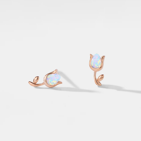 Tiny Small Opal Tulip Flower Stud Earrings