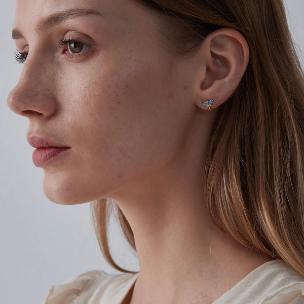 Tiny Small Blue Dragonfly Earrings