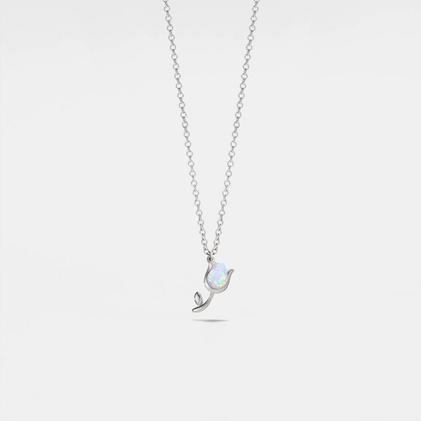 Dainty Opal Tulip Flower Charm Necklace