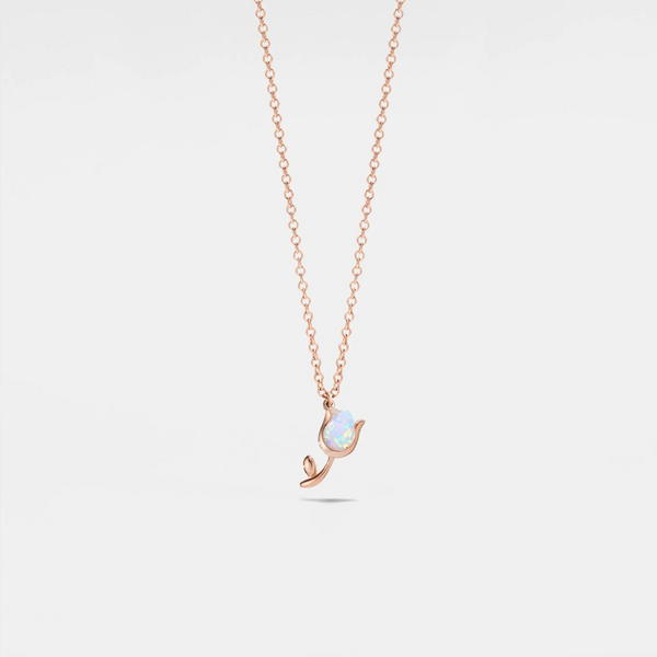 Dainty Opal Tulip Flower Charm Necklace