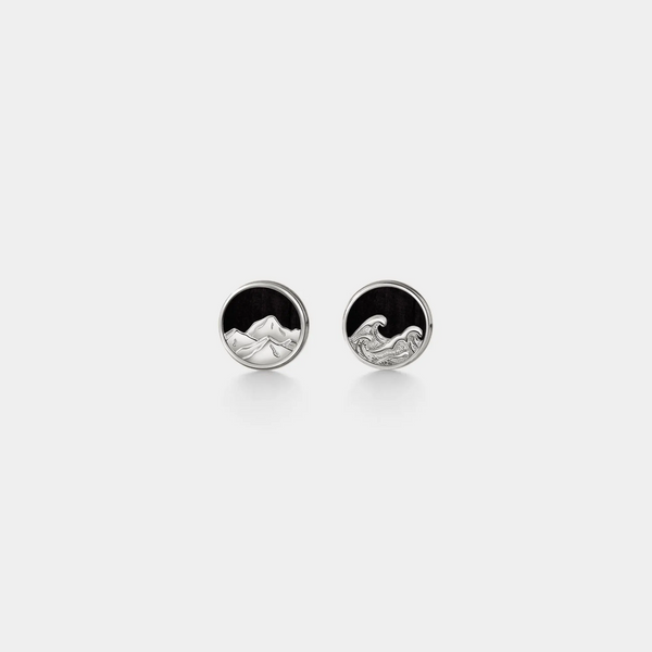 Mountain Ocean Black Agate Stud Earrings