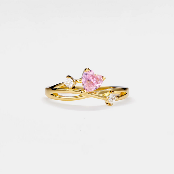 Pink Heart Star Couple Stacking Ring