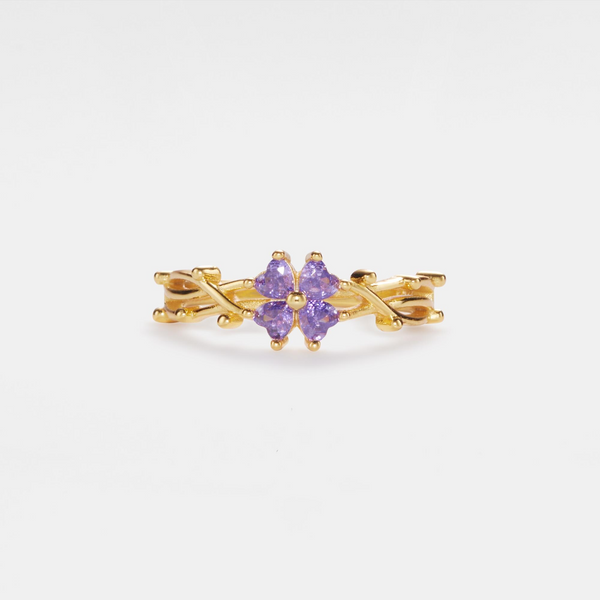 Purple Four Leaf Clover Ring