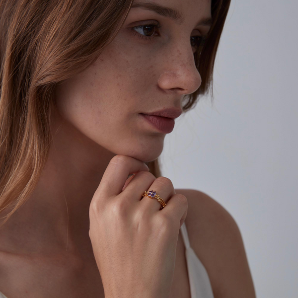 Purple Four Leaf Clover Ring