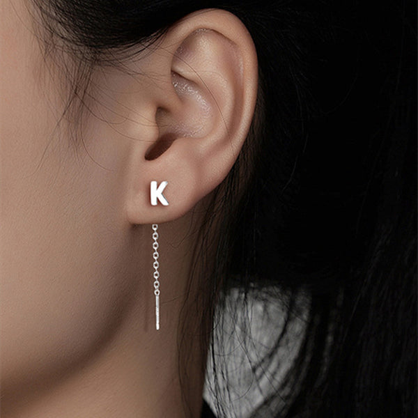 Initial Letter Drop Threader Earrings