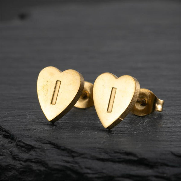 Initial Letter Heart Stud Earrings