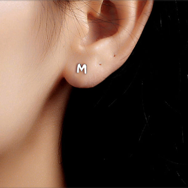 Silver Initial Letter Stud Earrings