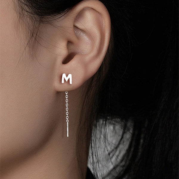 Initial Letter Drop Threader Earrings