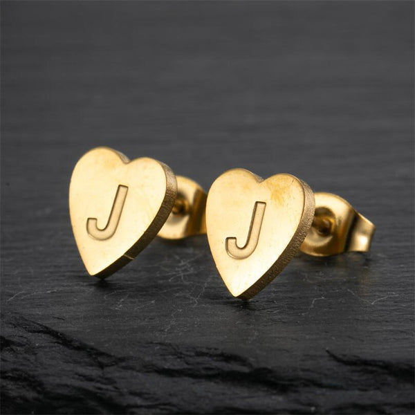 Initial Letter Heart Stud Earrings