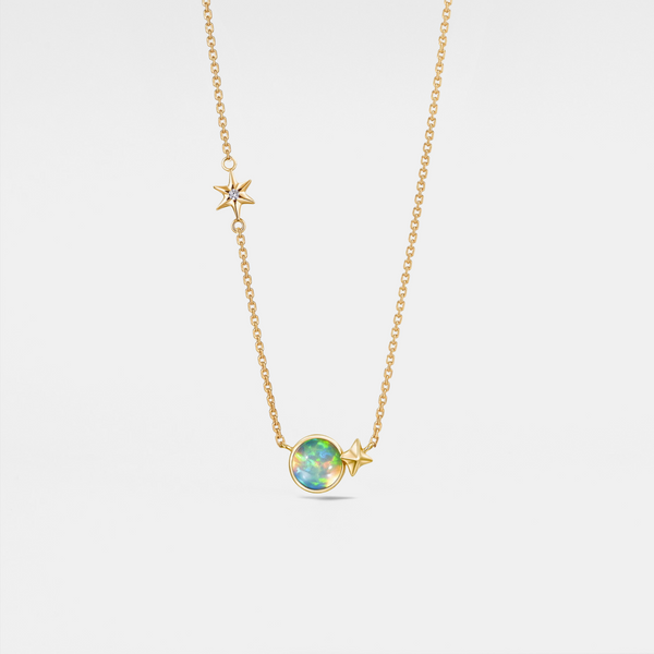 Solid 14k Gold Opal Star Charm Necklace