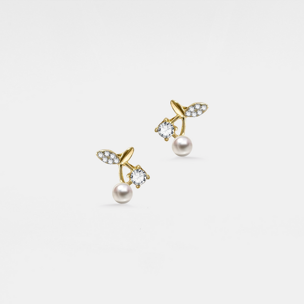 Dainty Pearl Cherry Stud Earrings