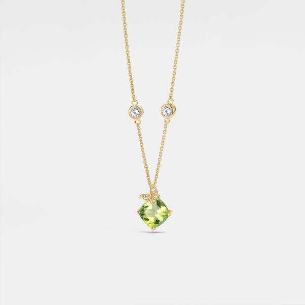 Solid 14k Gold Peridot Butterfly Necklace