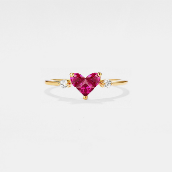 Solid 14K Gold Ruby Heart Statement Ring