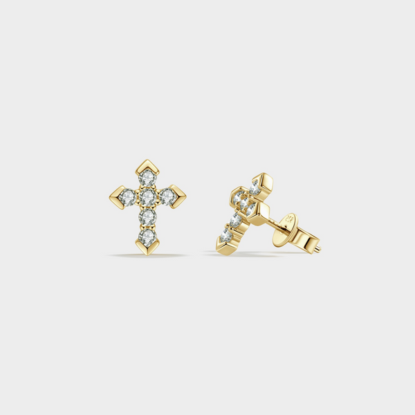 Moissanite Dainty Cross Stud Earrings