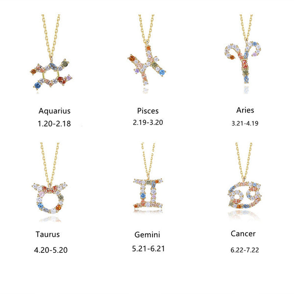 Rainbow Zodiac Sign Pendant Necklace