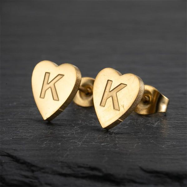 Initial Letter Heart Stud Earrings