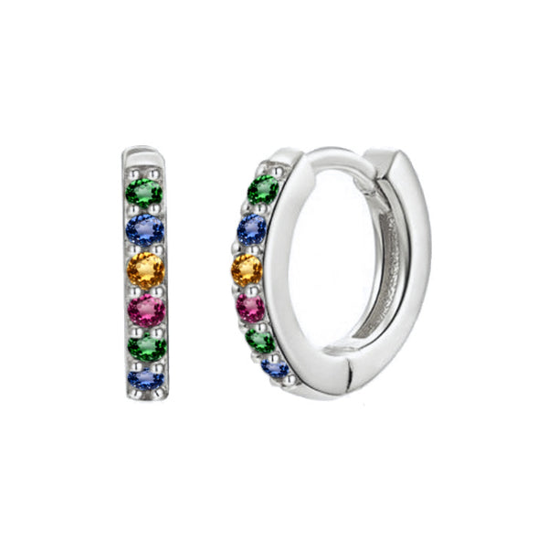 Rainbow Color Gem Pave Huggie Earrings