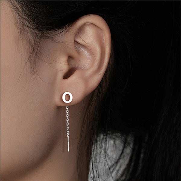 Initial Letter Drop Threader Earrings