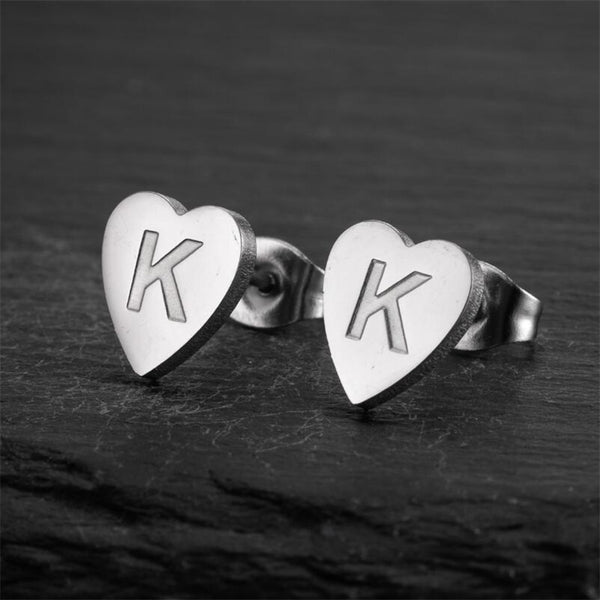 Initial Letter Heart Stud Earrings