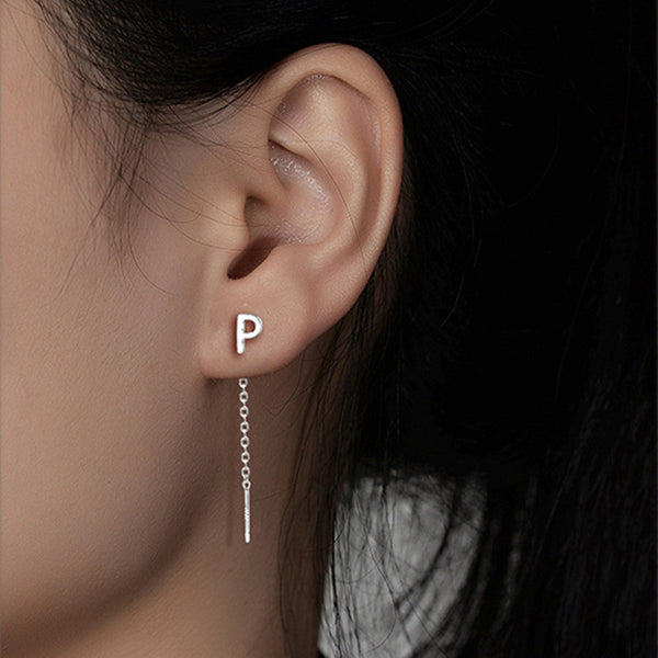 Initial Letter Drop Threader Earrings