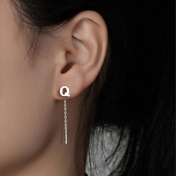 Initial Letter Drop Threader Earrings