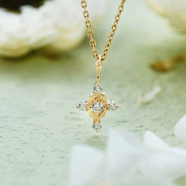 Gold Rose Flower Cross Necklace