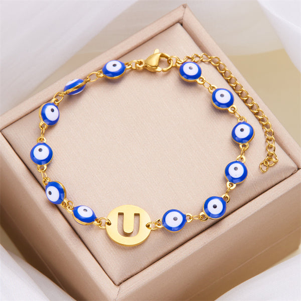 Initial LetterEvil Eye Charm Bracelet