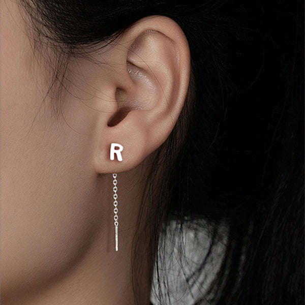 Initial Letter Drop Threader Earrings