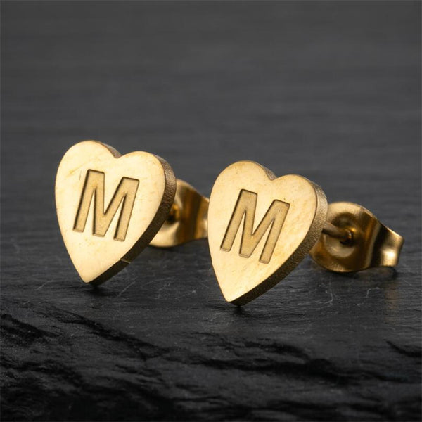 Initial Letter Heart Stud Earrings