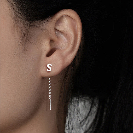 Initial Letter Drop Threader Earrings