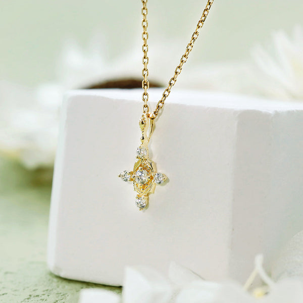 Gold Rose Flower Cross Necklace