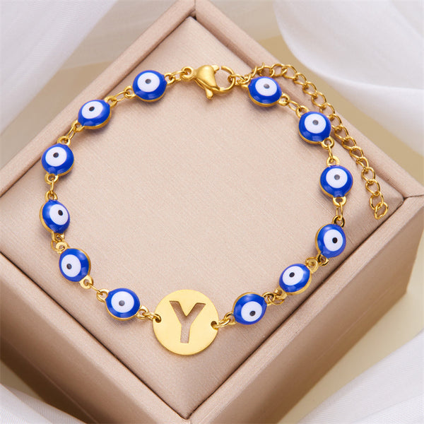 Initial LetterEvil Eye Charm Bracelet