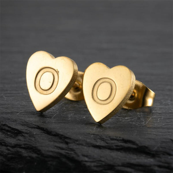 Initial Letter Heart Stud Earrings