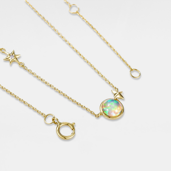 Solid 14k Gold Opal Star Charm Necklace